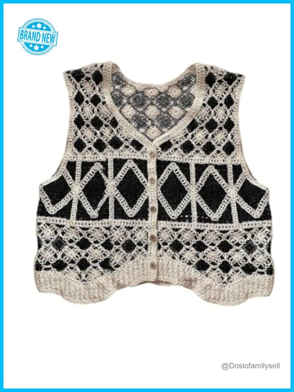 Y2K Diamond Cardigan Vest Button Front Knit Sweater Vest